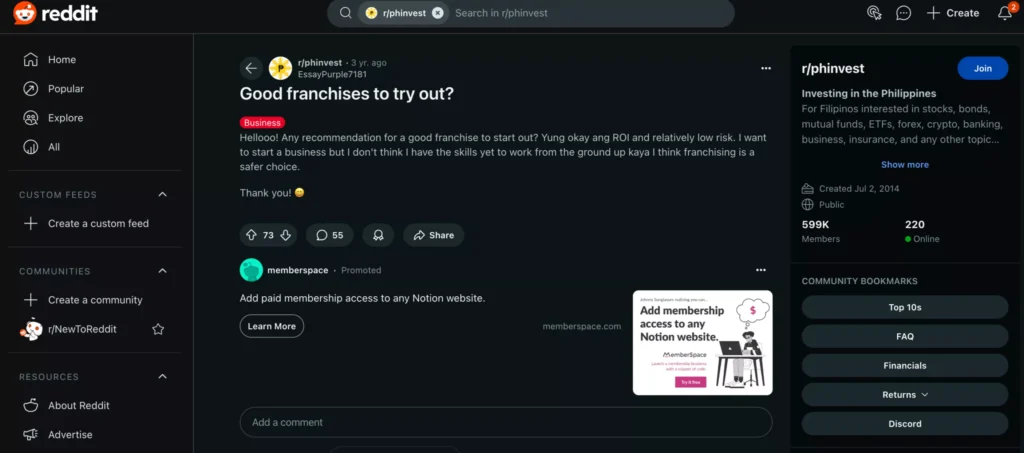 reddit how to start franchise business in the philippines